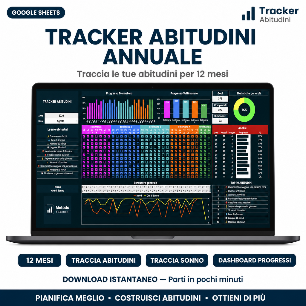 Tracker Abitudini in Italiano per Google Sheets / Excel (Anno 2026)
