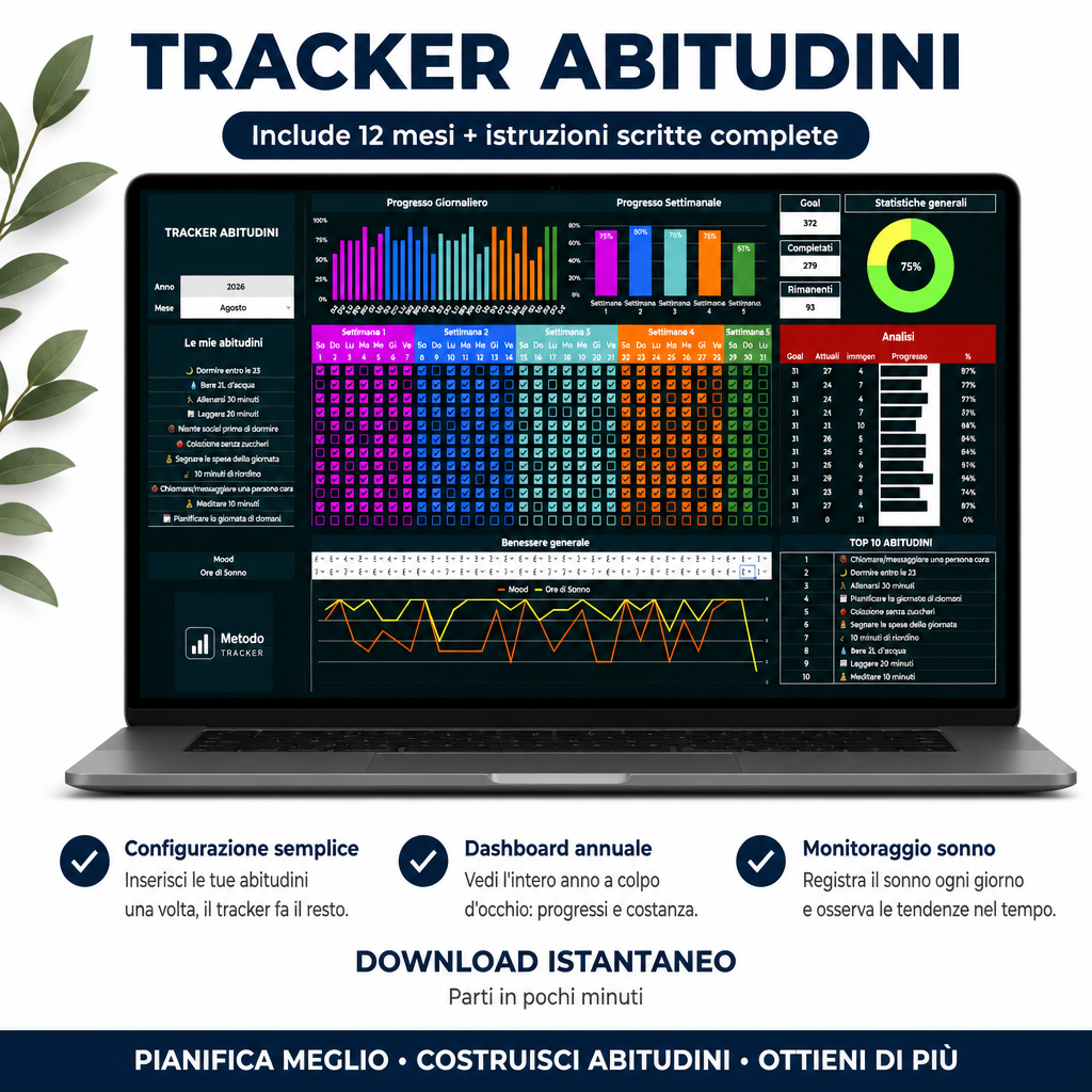 Tracker Abitudini in Italiano per Google Sheets / Excel (Anno 2026)